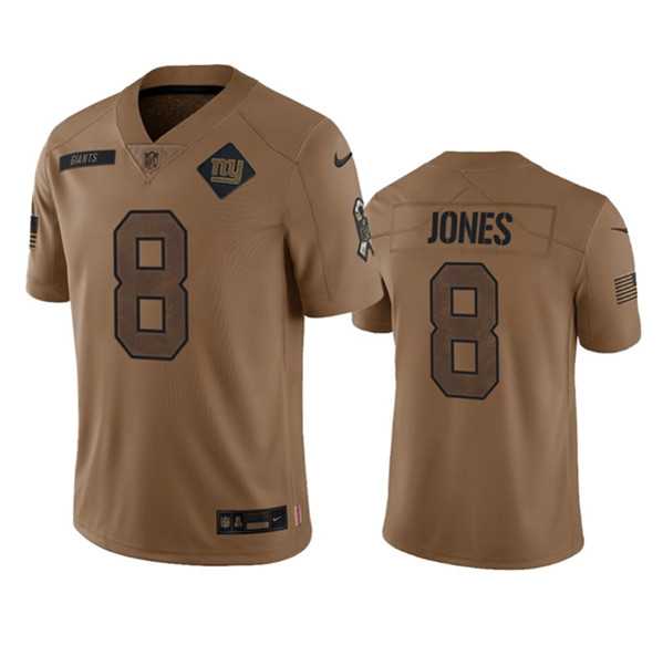 Mens New York Giants #8 Daniel Jones 2023 Brown Salute To Service Limited Football Stitched Jersey Dyin